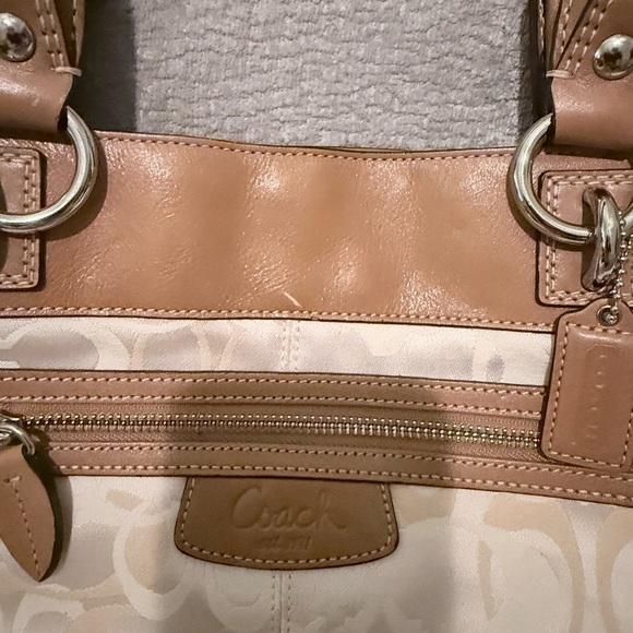 Coach Canvas Tote in Beige and Brown Leather Trim - Picture 4 of 7